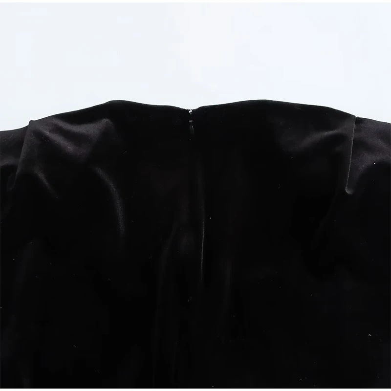 Elegante vestido largo plisado de terciopelo con escote en V para mujer, elegante vestido de noche vintage ajustado negro con una sola botonadura de metal sin mangas para mujer