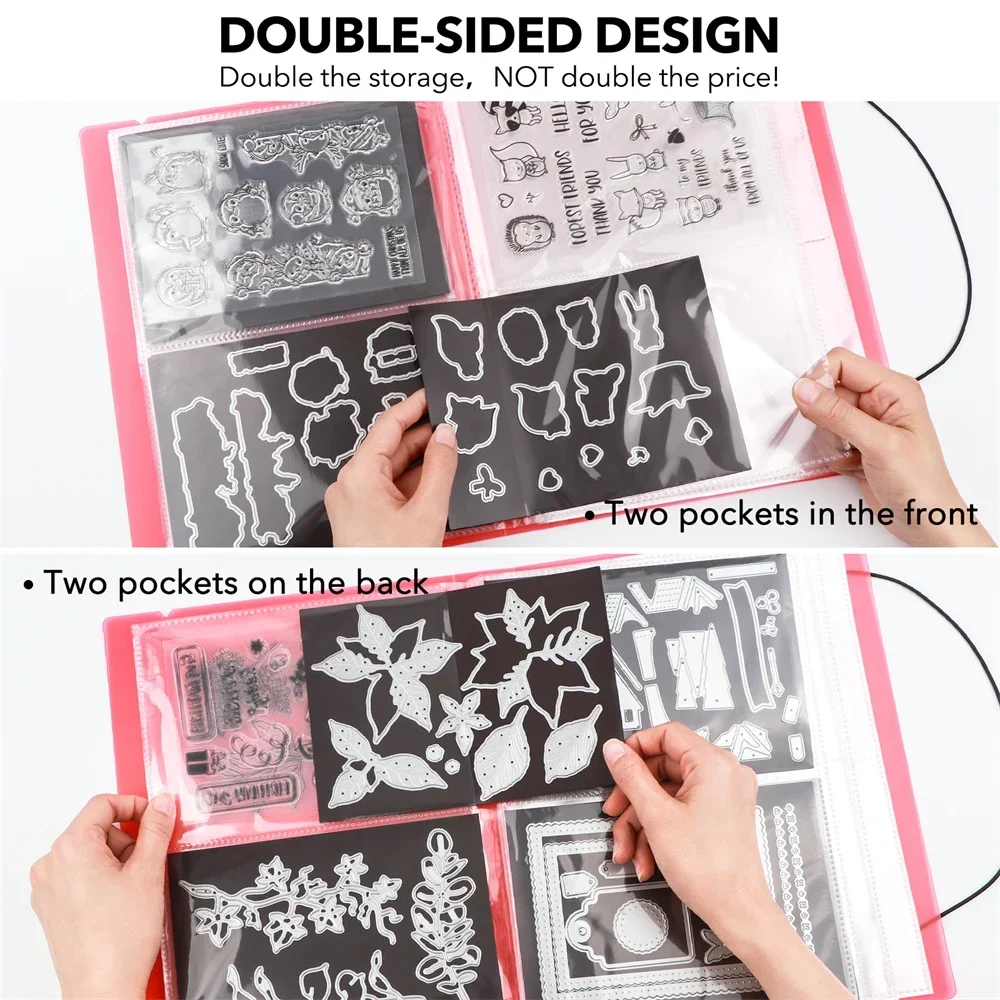 Large Storage Album with 80 Pockets/20 Pages Double-Sided Design 4 Pockets Each Page Stamp Scrapbooking Storage Book Folder