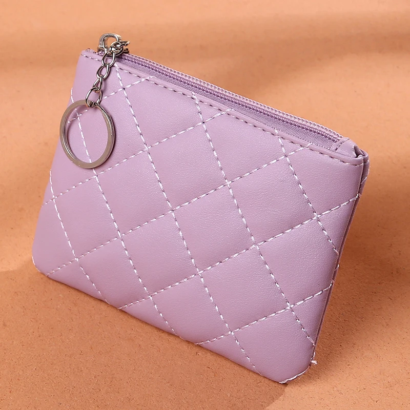 Coin Purse Women PU Leather Zip Coin Wallet Key Chain Fashion Small Purse Money Designer Diamond Pattern
