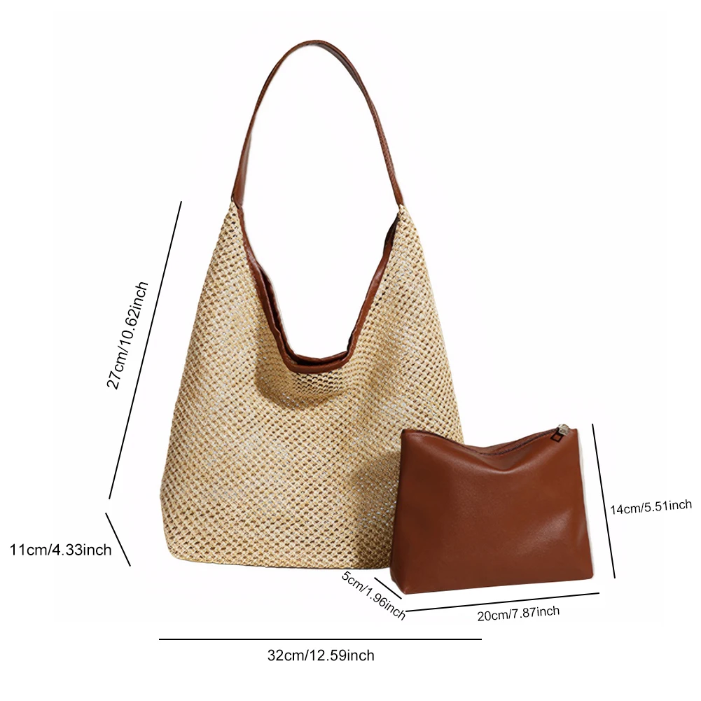 PP Straw Tote Bag for Women Raffia Shoulder Bag Top Handle Clutch Purse for Women Boho Rattan Woven Handbags for Summer Beach