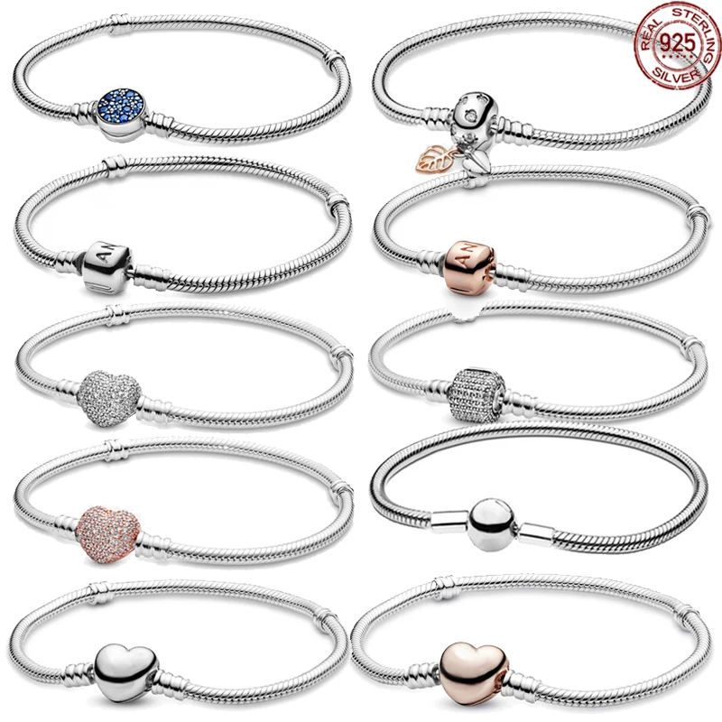 

Classic dazzling 925 sterling silver heart-shaped bucket buckle bracelet fits original design charm beading DIY anniversary gift