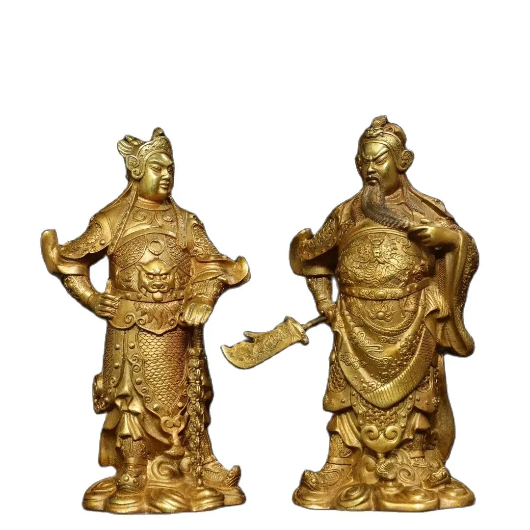 

​Offering a pair of religious bronze gilded Buddha statues of Guan Gong Weituo at home Size: Single height 24cm, width 10cm