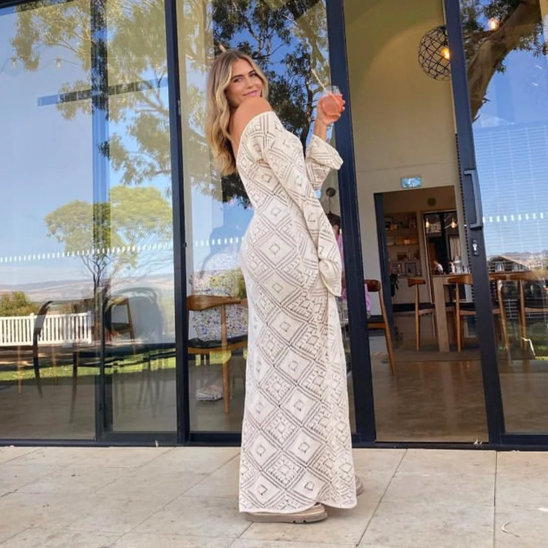 See-Through Loose Dress Flared Sleeve For Women Backless Hollow Out Holiday Beach Outfits V-Neck Pullover Maxi Dress 2025 9 See-Through Loose Dress Flared Sleeve For Women Backless Hollow Out Holiday Beach Outfits V-Neck Pullover Maxi Dress 2025