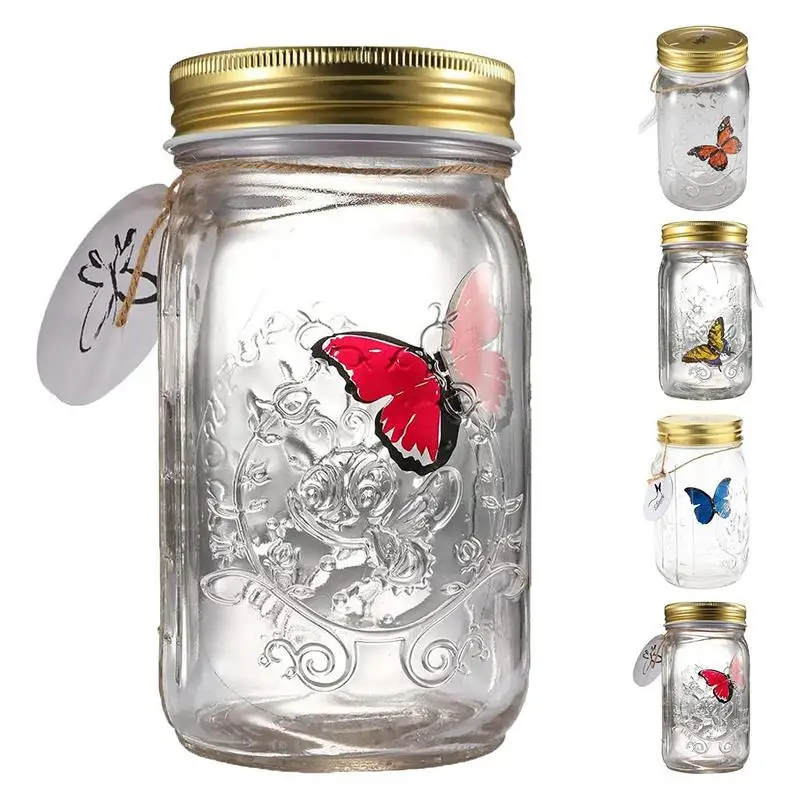 Magic Flying Butterfly Jar Led Lamp Glass Mason Jar Simulazione Butterfly Fly Insect Collection Bottle Novità 1Pc Gift