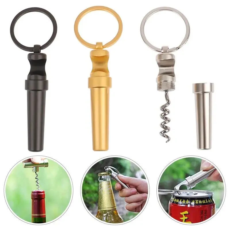 

Mini Wine Beer Can Opener Wood Corkscrew Kitchen Tools Multifunctional Zinc Alloy 3 In 1 Bottle Opener Keychain Outdoor Portable