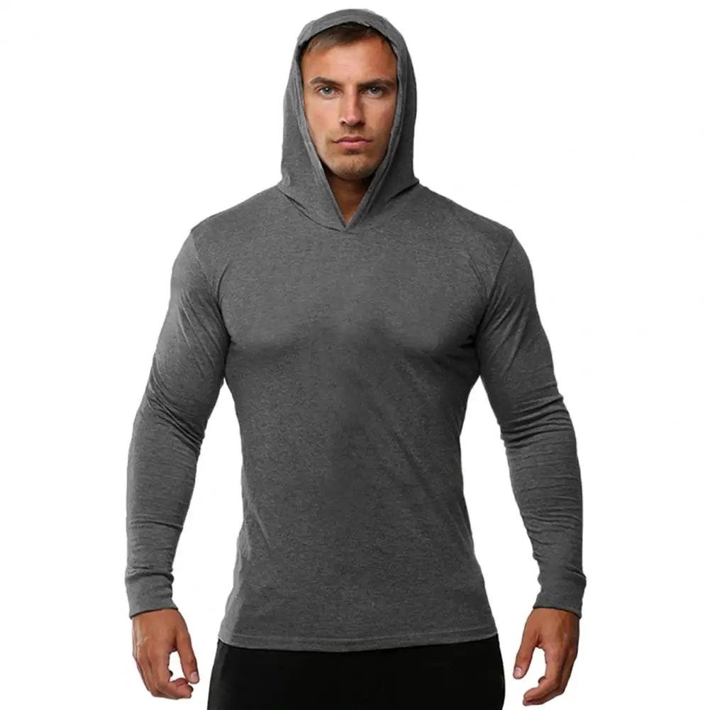 

Summer Thin Long Sleeve Hooded European Size Men's Fitness Sports Leisure Running Training GYM Cotton Sweater New