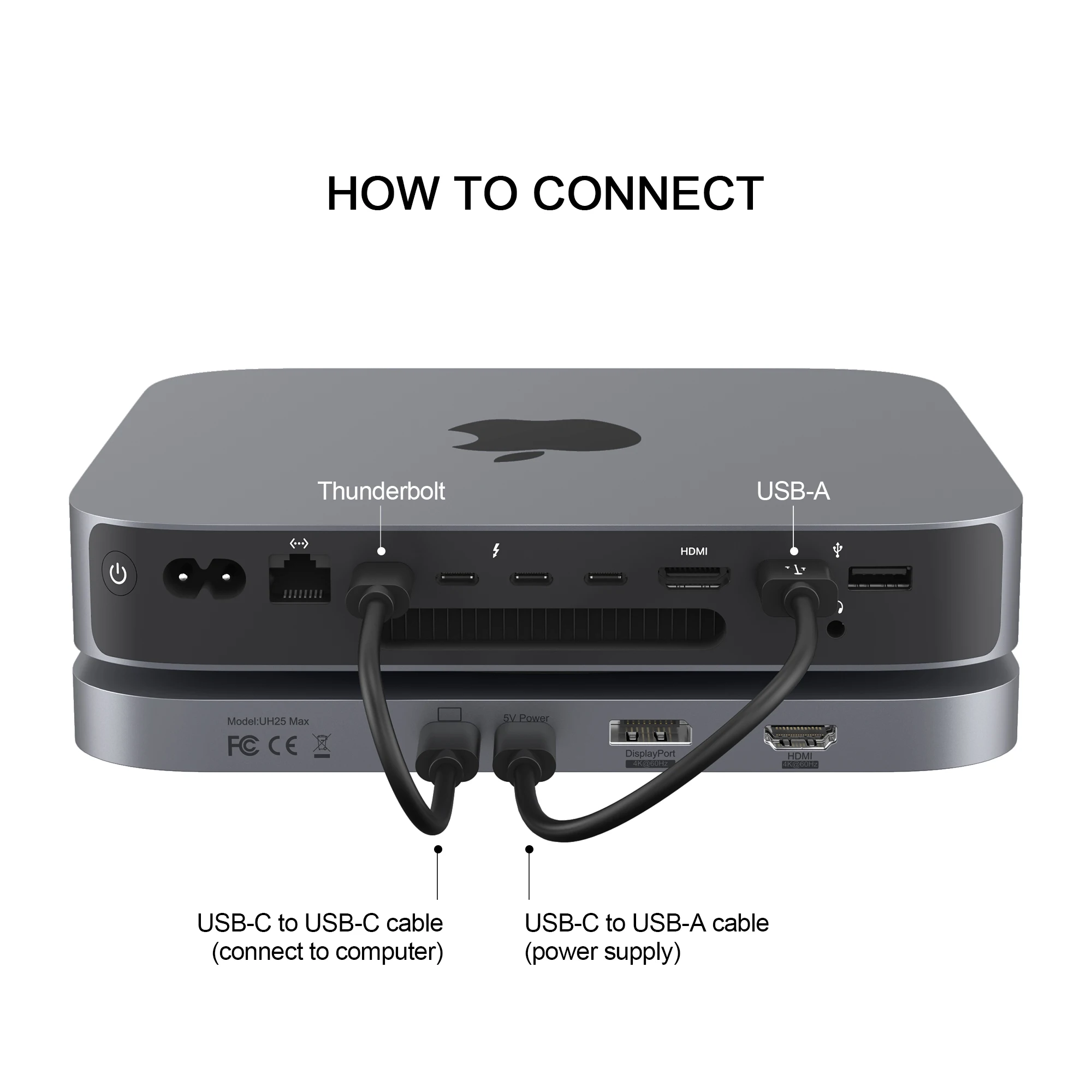 Qwiizlab USB C Hub for Mac Mini with Dual Drive Enclosure SATA NVMe M.2 SSD 10Gbps SD Card Reader Docking Staion HDMI DP (Gray) 6