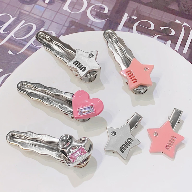 

1x Розовый Хрустальный зажим «Утконос», температурный зажим для челки в стиле девушки Мори, милая заколка для волос в виде пятиконечной звезды, боковые украшения