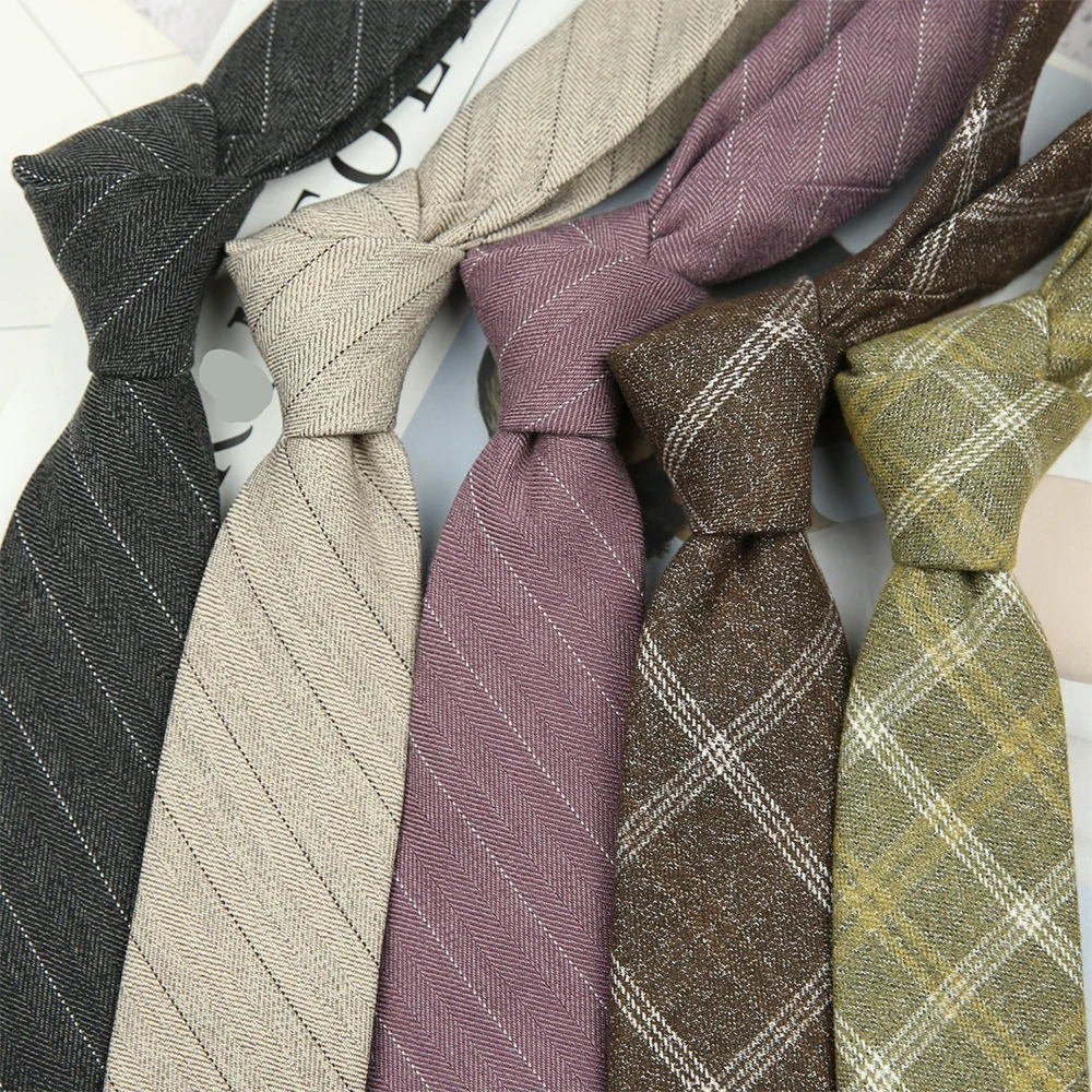 

Wool Cotton Blend Necktie for Men's Business Neck Ties Retro Groom Wedding Tie Corbatas Para Hombre Shirt Cravat
