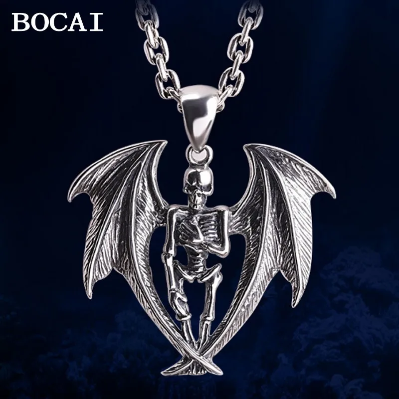 Bocao New S925 Argento Vintage Personalità Hip Hop Seiko Bat Skull Ciondolo Regalo Da Uomo
