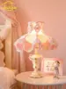 Nordic Ins Classical Warm Pink Table Lamp LED E27 Resin Fabirc Art Decorative Desk Lights Girls/Princess Room Bedroom Bedside 1
