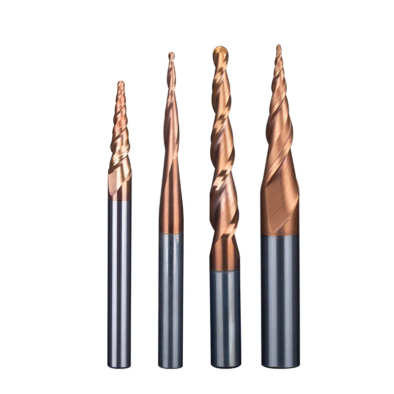 

Tungsten Ball Nose Tapered End Mills HRC55 R0.25 - R2 Carbide CNC 15/20/30/10/8° Engraving Router Bit Wood Metal Milling Cutter
