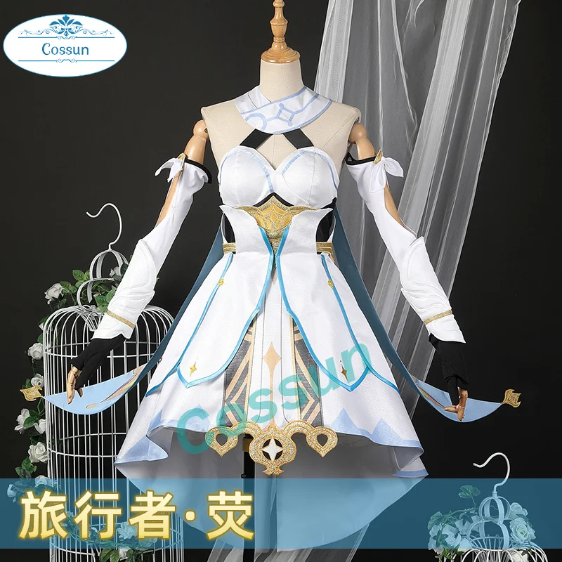 

Anime Genshin Impact Traveler Lumine Game Suit White Lovely Dress Uniform Cosplay Costume Halloween Party Outfit For Women New