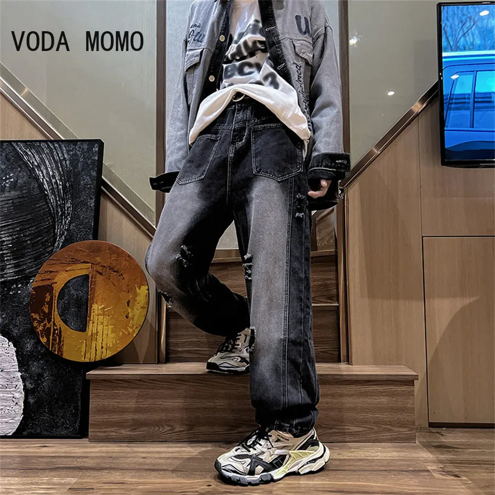 Jeans Da Uomo Gamba Larga Denim Cargo Jeans Pantaloni Larghi Dritti Larghi Jeans Da Uomo Hip Hop Streetwear Skateboard Pantaloni In Denim Neutro