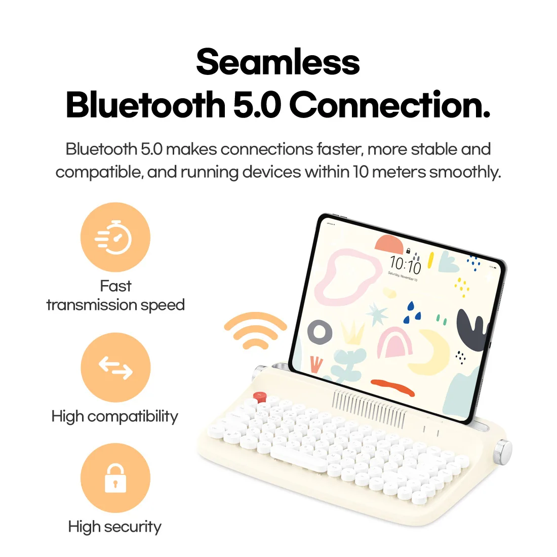 Tablet PC Bluetooth Wireless Office Typewriter Feel Keyboard Stylish Retro Round Keycap English