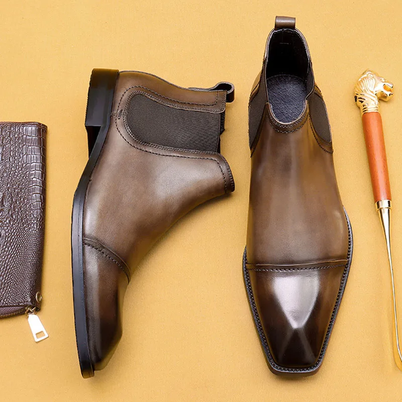 

Luxury Chelsea Boots Genuine Leather Men's Ankle Boots High Grade Slip On High Quality Wingtip Brown Black Shoes Basic Boots Men