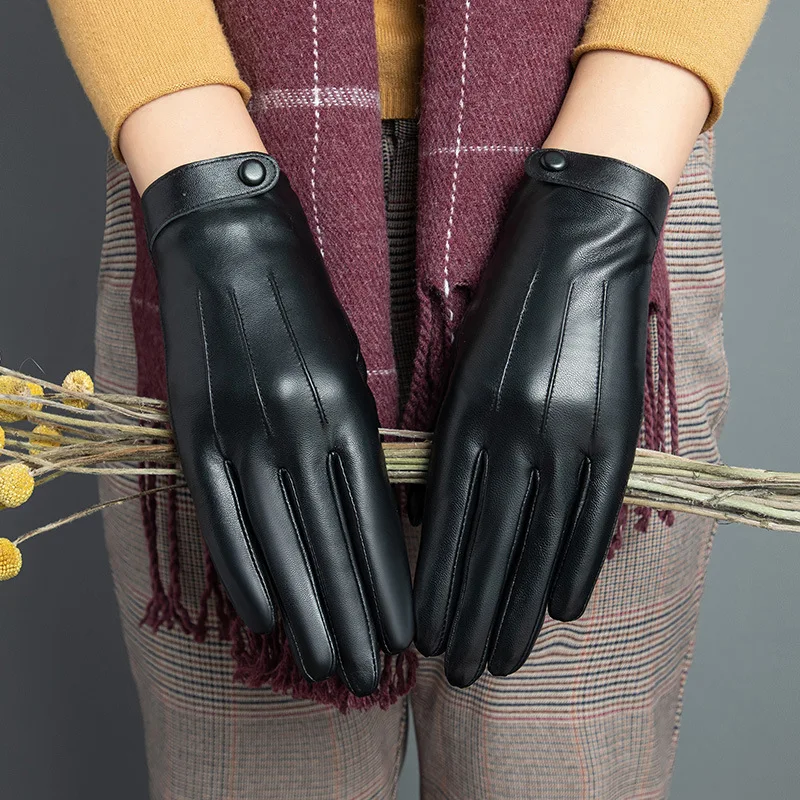 Sheepskin Natural Gloves Women's Genuine Leather Wrist Warmer Cycling Driving Winter Warm Luva Fleece Lining Fashion Accessories 2