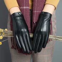 Sheepskin Natural Gloves Women's Genuine Leather Wrist Warmer Cycling Driving Winter Warm Luva Fleece Lining Fashion Accessories 2