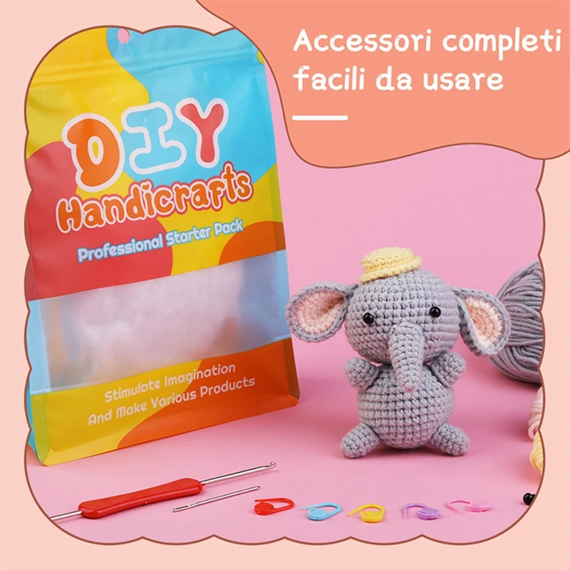 DIY Elephant Crochet Kit With Knitting Yarn Needles Plush Doll Easy Durable Easy Install Easy To Use