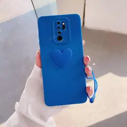 Adorable 3D Heart Silicone Case with Lanyard Wrist Strap for Redmi Note 10 5g (AXSS Klein blue)