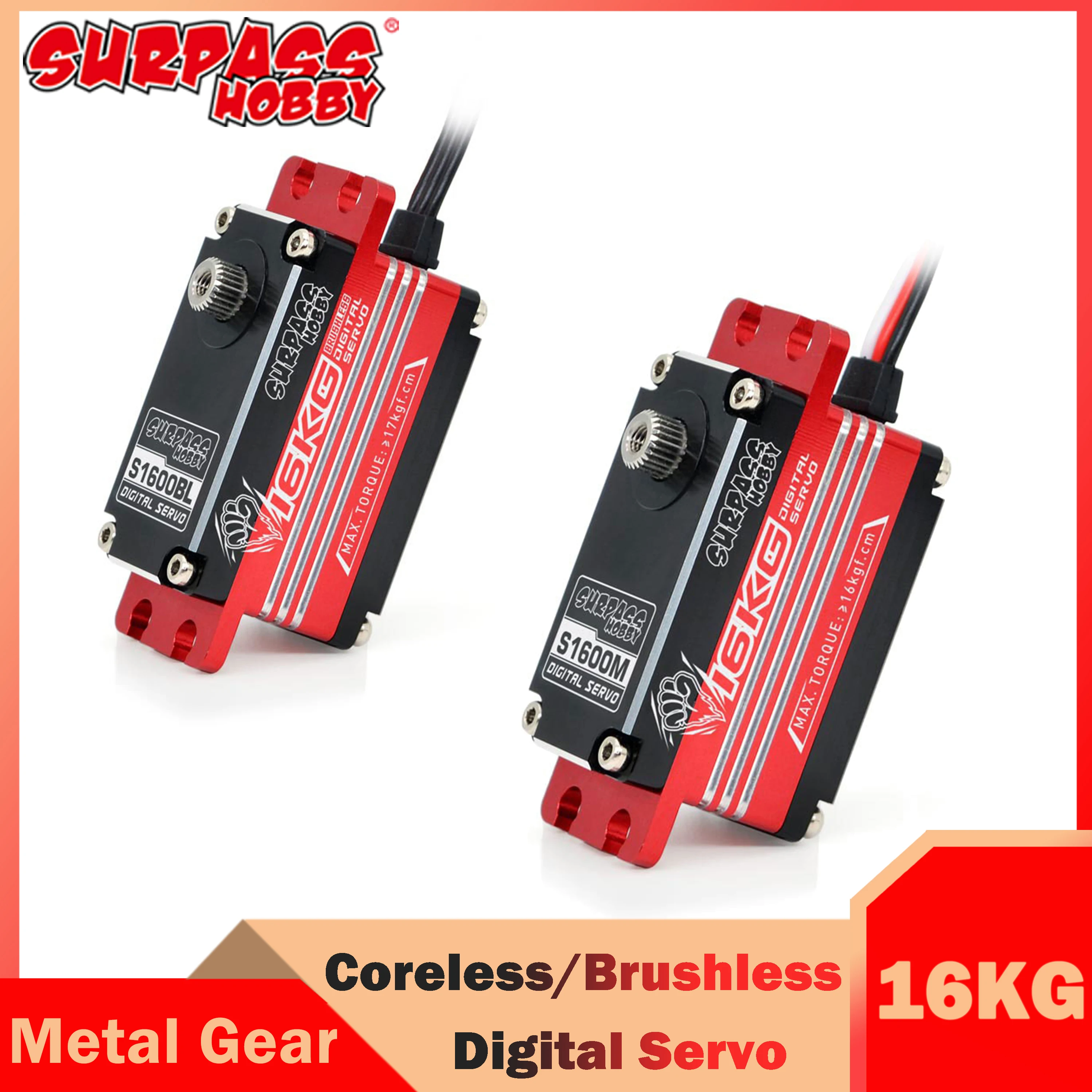 

Surpass Hobby 16KG Brushless/Coreless Low Profile Digital Servo Motor Metal Gear Racing for 1:10 1:12 RC Car Drift Robot Arm Toy