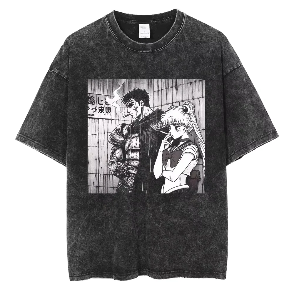 Vintage Washed Berserk Anime T-Shirt - Casual Cotton Short Sleeve Tee