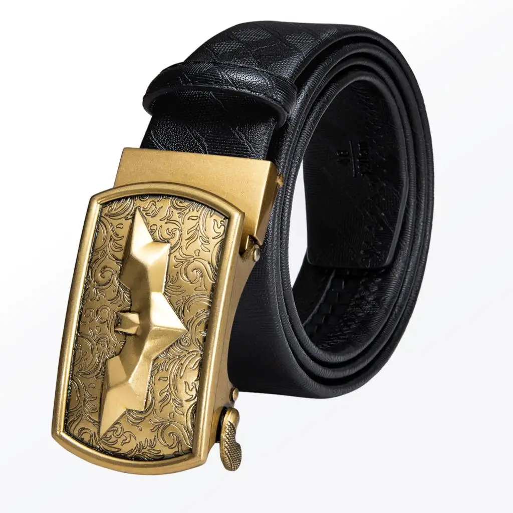 

Luxury Belt for Men Black Leather Gold Eagle Metal Automatic Buckle Rachat Cowskin Waistband for Jeans Male Straps Barry.Wang