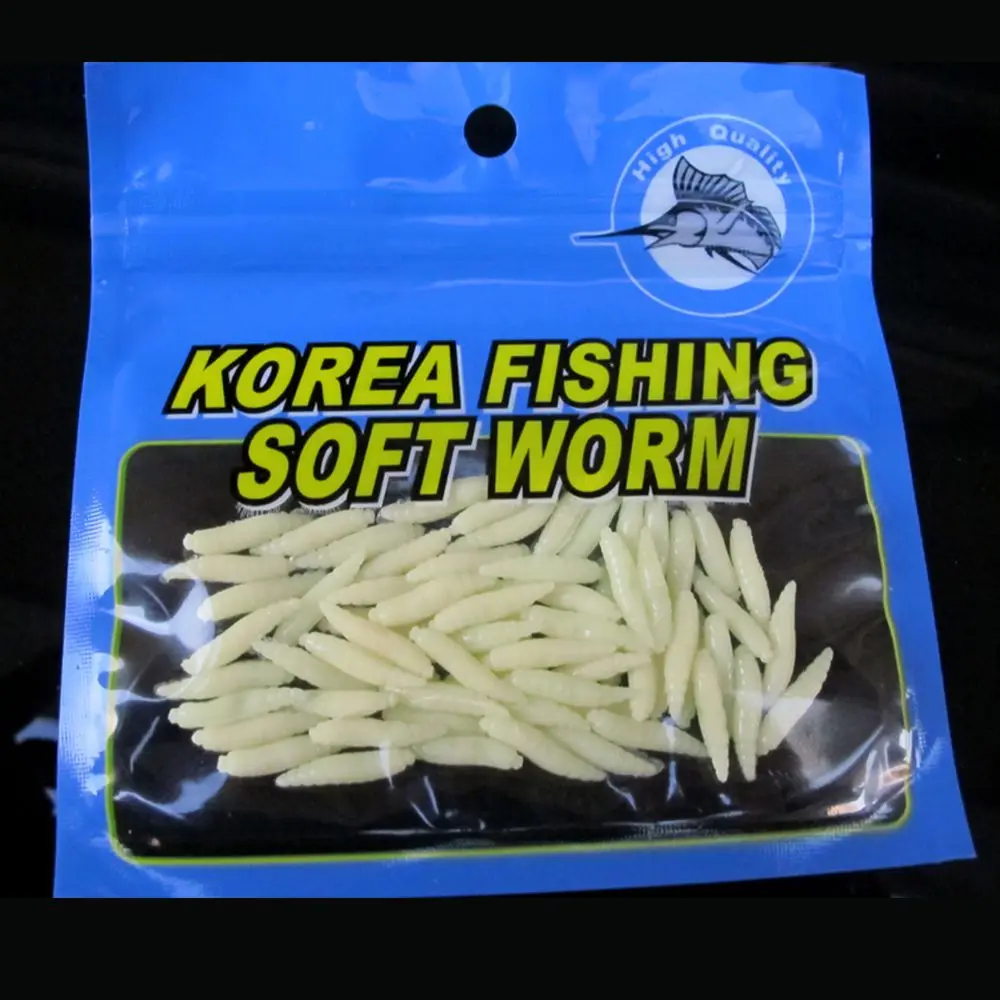 50Pcs 1.6cm PVC Maggot Grub Soft Baits Worms Ivory Fishing Lure