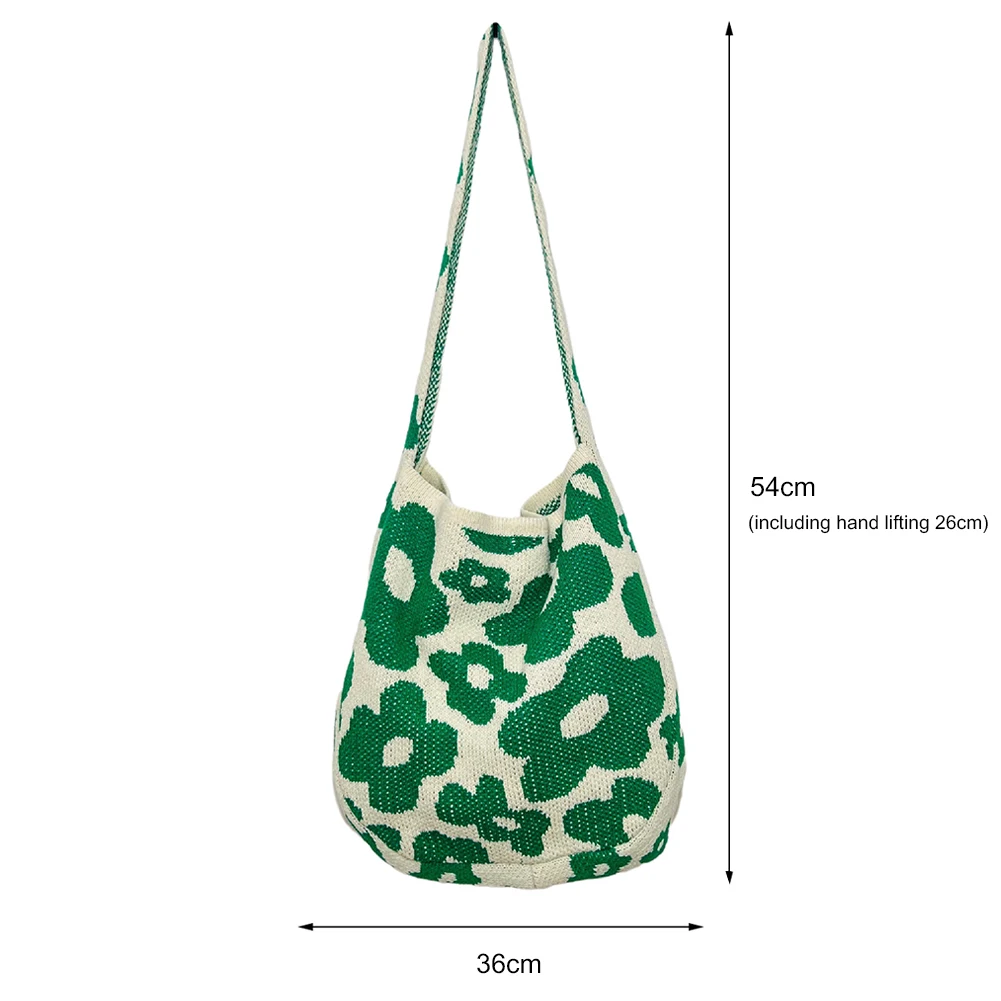 Women's Shoulder Bag Fashion Flower Pattern Knit Vintage Casual Large Capacity Jacquard Woven Female Underarm Tote Shopping Bags