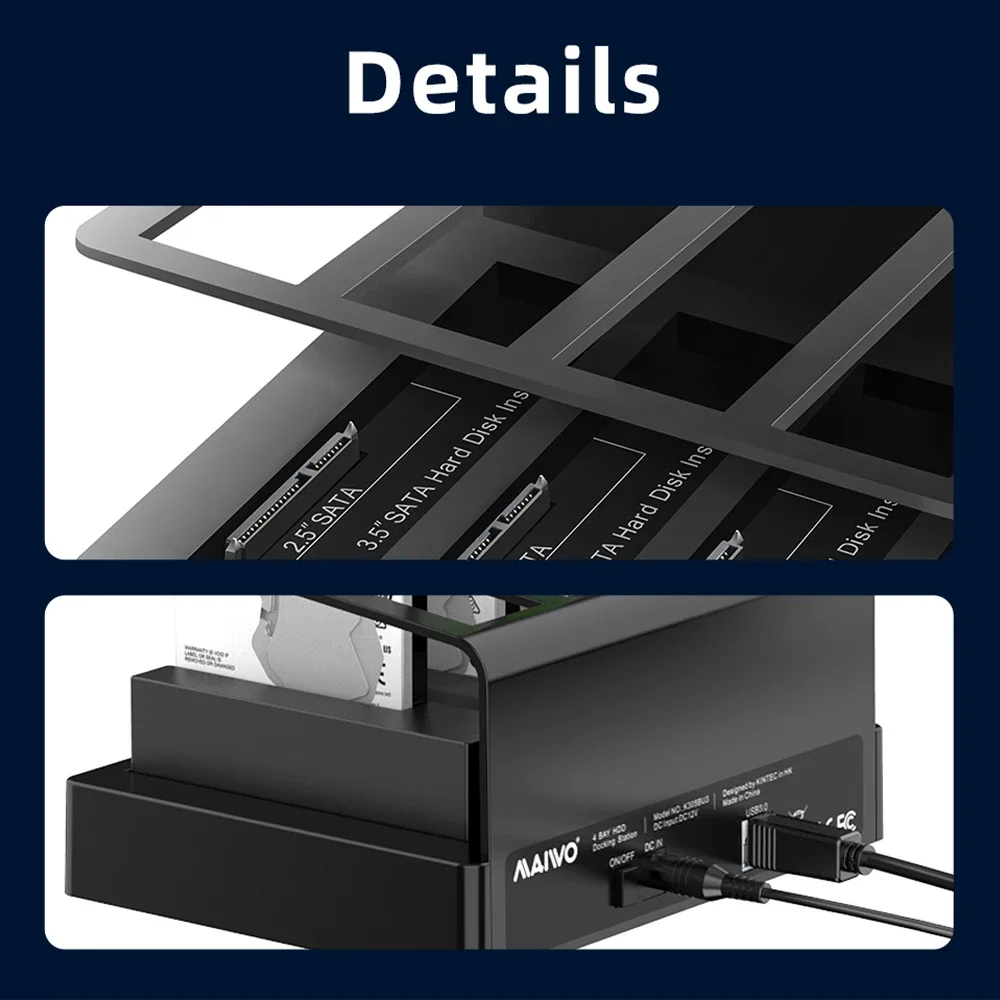 Maiwo-hard Drive Docking Station Bay Hdd Ssd Sata para Usb 3.0 12v Adaptador de Energia 3a 2.5 3.5 - Imagem 6