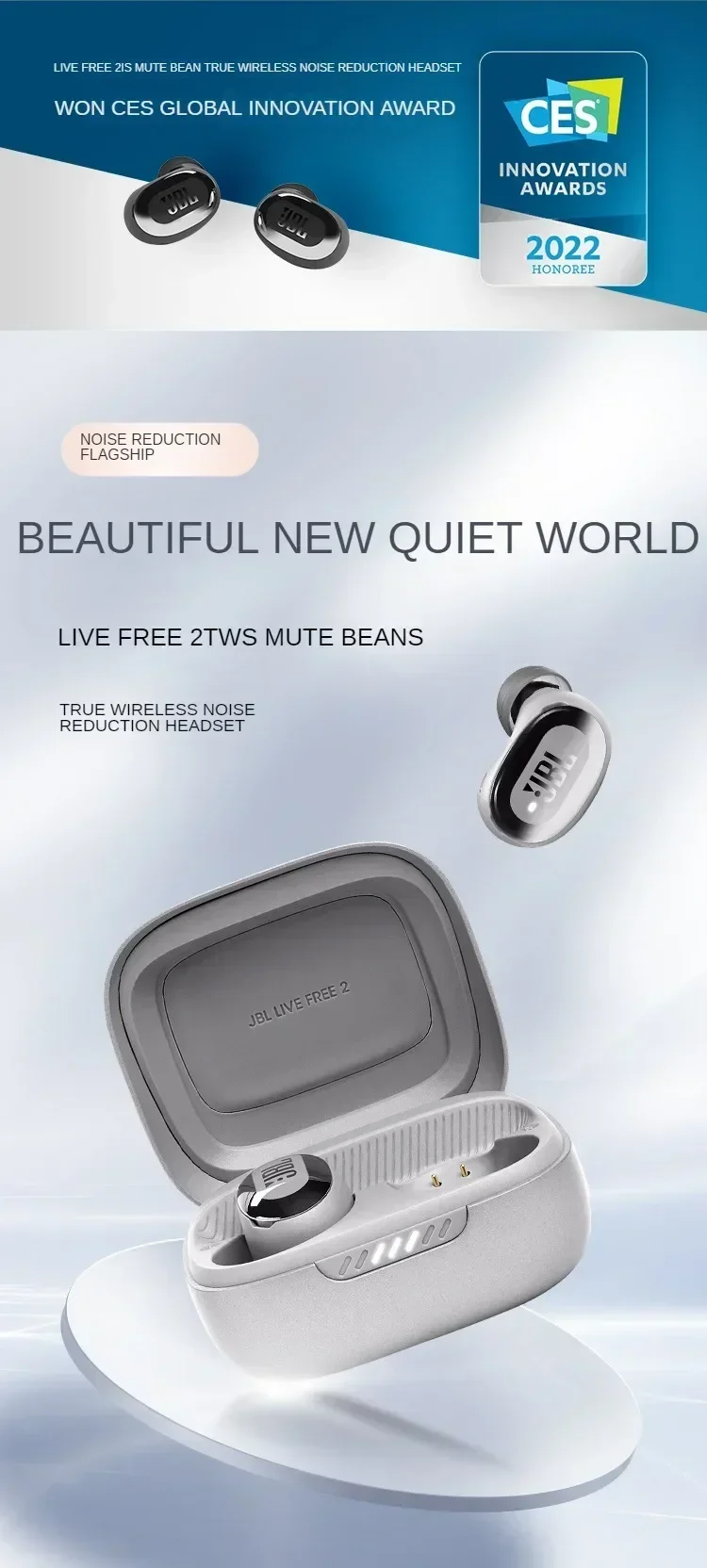 Original JBL LIVE FREE2 True Wireless Bluetooth Earphone Noise-cancelling Earbuds Music Sports Headset IPX5 Waterproof Antisweat