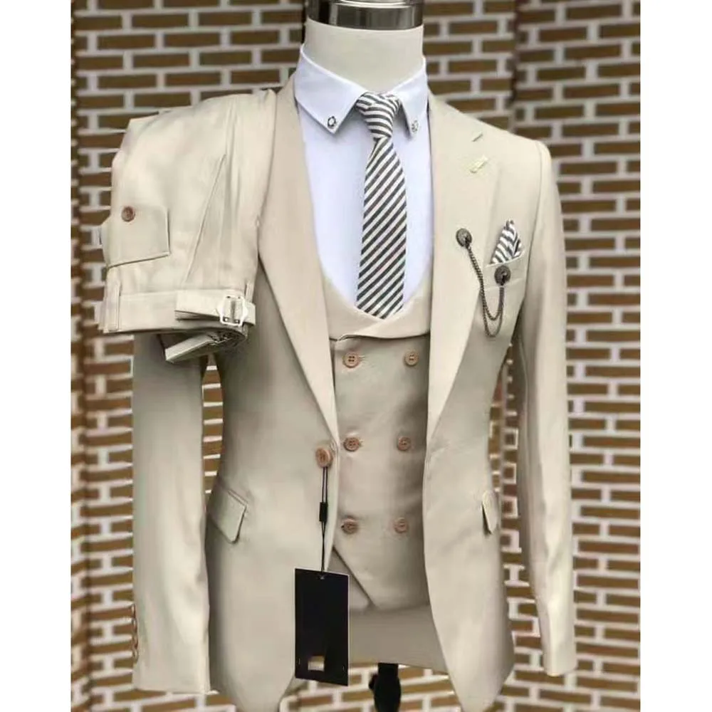 Men's Bespoke Solid Color Suits Formal Business Wedding 3 Piece Jacket Pant Vest One Button Notch Lapel