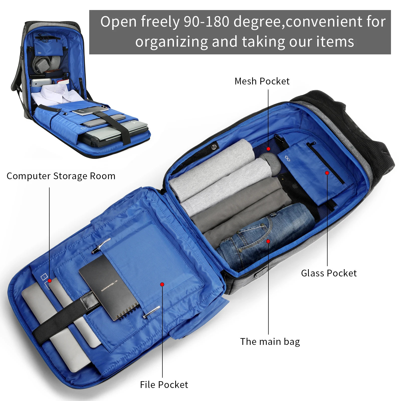 Kingsons 15 17 inch Laptop Backpack Men Multifunction Waterproof Business Laptop Backpacks USB Charging Bags Anti-theft TSA Lock