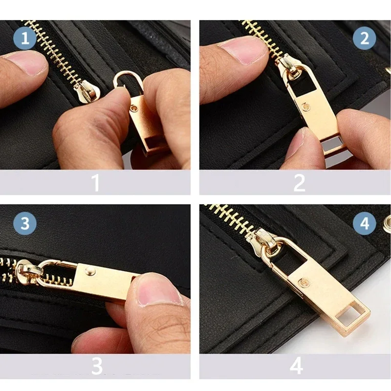 Metal Zipper Slider Puller Detachable Instant Repair Kit DIY Sewing Replacement Clothing Luggage Purses Universal Zipper 3pcs