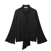 European And American Style Women's Clothing New Fashion Versatile Solid Color Bow Decoration Round Neck Long Sleeved Shirt - Image 4