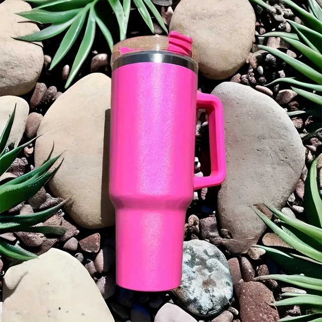 Tasse thermos en acier inoxydable de 40Oz, avec couvercle à poignée et paille isolée, peinture arc-en-ciel, tasse de voyage pour boissons chaudes et froides en plein air 3