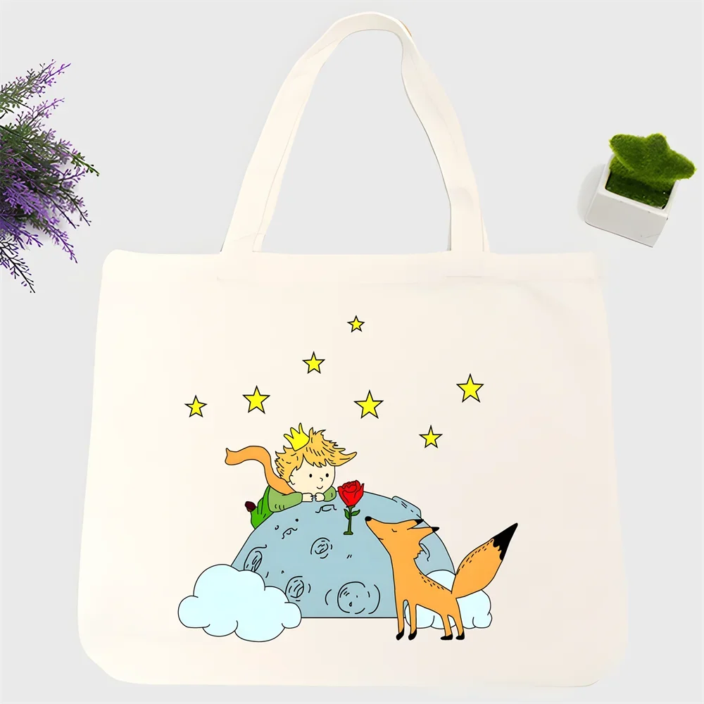 Little Prince Earth Space Y2K Art Harajuku Kawaii Tote Bag Unisex Canvas Bags Shopping Bags Printed Casual Shoulder Bag Foldable