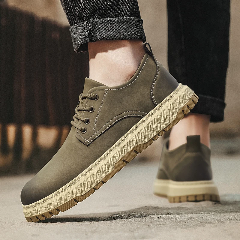 Men Casual Leather Business Shoes Lace up Outdoor Flat Designer Dress Shoes Fashion Classic Soft Leather Italian Walking Shoes 2
