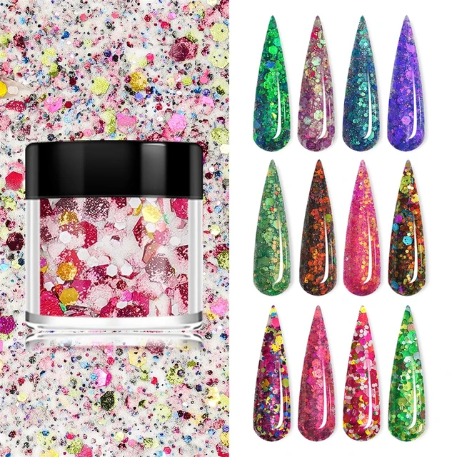 15g Glitter Acrylic Powder For Nails Extended Builder Sparkling Dip Powder  Mermaid Hexagons Chunky Glitter Nail Art Pigment Dust