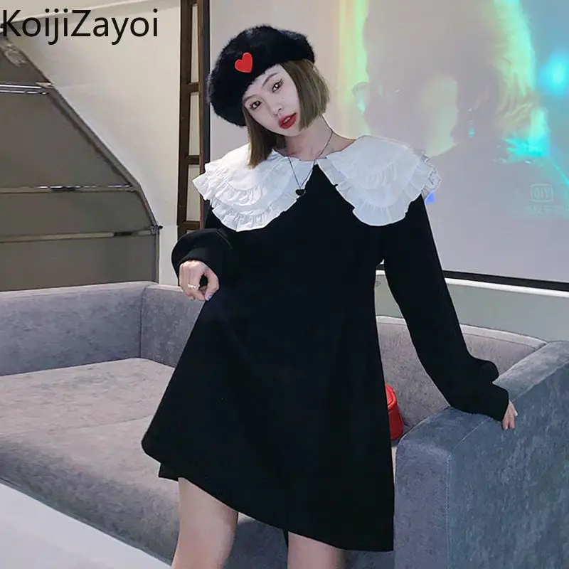

Koijizayoi Harajuku Women Bodycon Party Dress Peter Pan Collar Fashion Dresses Solid Spring Autumn Vestidos Dropshipping 2022
