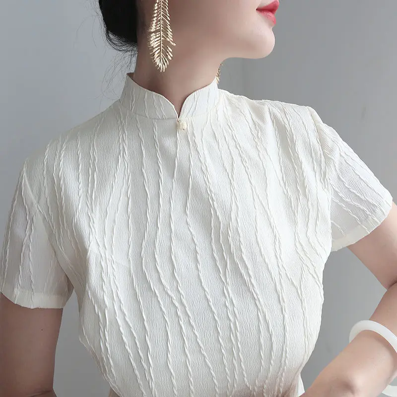 Chinese qipao dress vestidos elegant vintage cheongsam white OL cheongsam dress short sleeve modern qipao chinese dress
