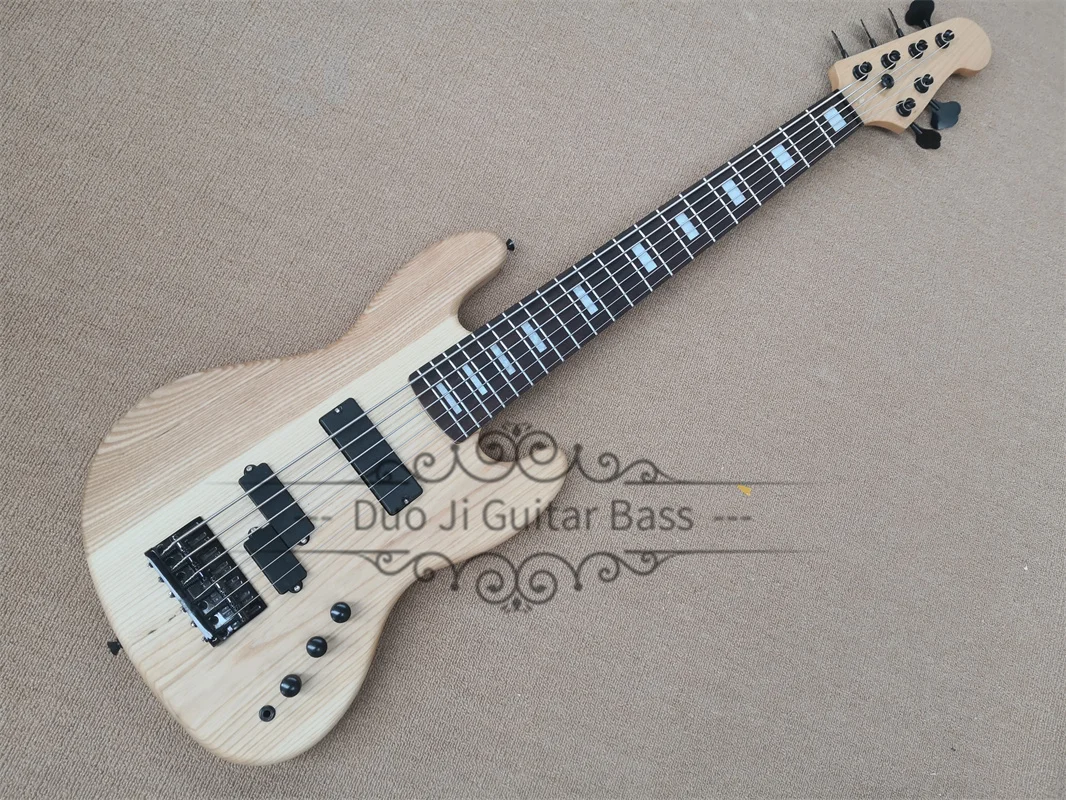 6 Corde Basso Jaz Bass Matte Natural Bass Ash Wood Body Tastiera In Palissandro Ponte Fisso Sintonizzatori Neri