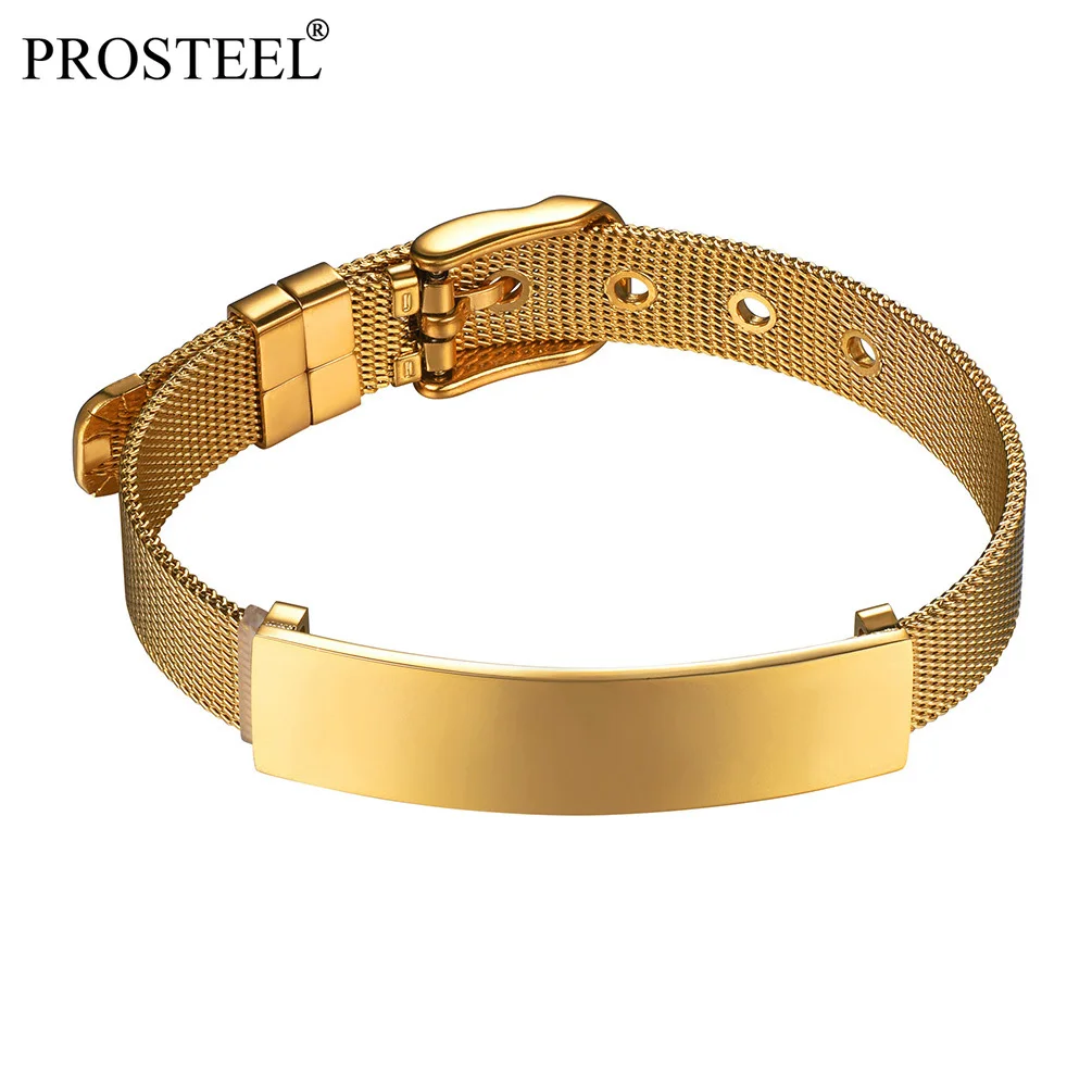 

PROSTEEL 316L Stainless Steel 12MM Wide Wristband Men Bracelet Trendy Business Gift Fit Wrist 5.5inch-7.5inch Black/Gold PSH2881