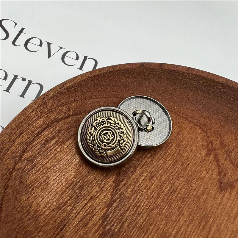 FCXDG 10pcs British Retro Clothes Buttons Ear of Wheat Crown Pattern Metal Buttons Suit Uniform Jacket Coat Decoration