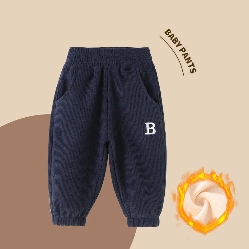 Autumn Toddler Girls Sports Pants Fleece Warm Printed Corduroy Infant Baby Girl Pants Loose Casual Elastic Waist Kids Girl Pants 4