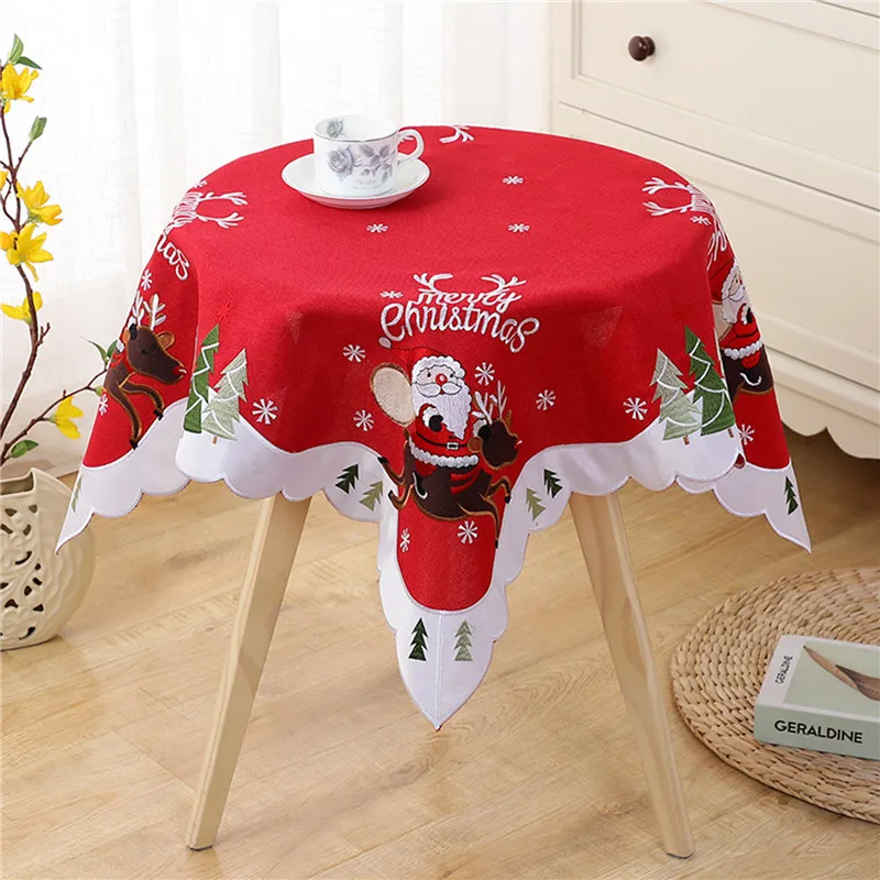 Christmas Snowflake Tablecloth Vintage Embroidered Dining Table Runner Rectangle Round Wedding Party Home Decor Red