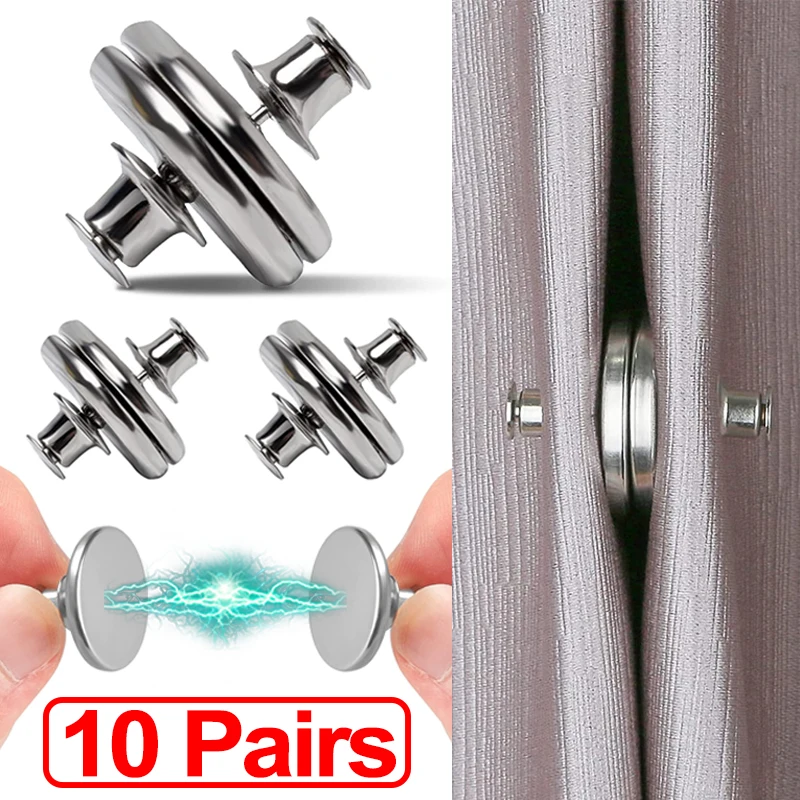 

10 Pairs Metal Magnetic Curtain Button Holder Detachable Window Screen Close Magnet Buckle Lightproof Room Curtains Closure Clip