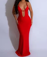 Sexy Dress for Women Temperament Halter Deep V-neck Beaded Slim Fit Backless Strap Long Party Evening Dresses 2025 Summer New