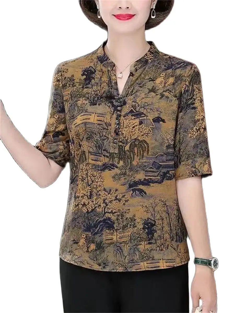 

Woman Summer Style Blouses Shirts Lady Casual Short Sleeve V-Neck Blusas Tops DF4569