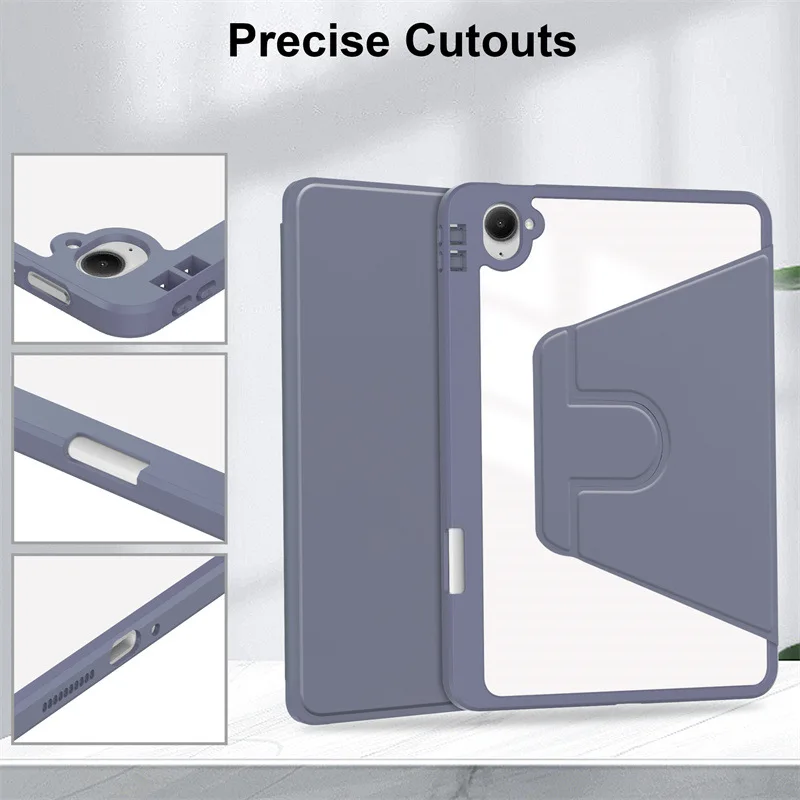 360° Rotating Clear Acrylic Tablet Case with Pencil Holder 8.8 inch